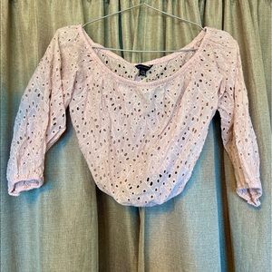 Cropped Cinched Crochet Light Pink Top